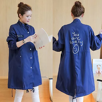 【MsMore】手寫字純色長版抽繩外套601120001M藍