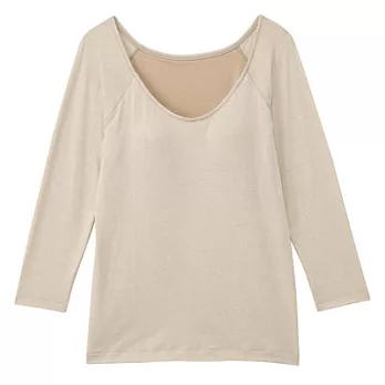 [MUJI無印良品]女棉混吸濕發熱保暖有杯八分袖衫S粉米