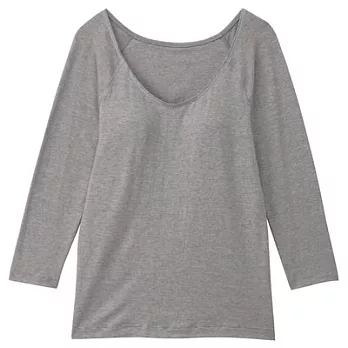 [MUJI無印良品]女棉混吸濕發熱保暖有杯八分袖衫S灰白