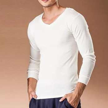 【MORINO摩力諾】發熱長袖V領衫M白色