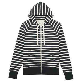 [MUJI無印良品]男有機棉節紗裏毛雙拉鍊連帽外套S暗藍橫紋