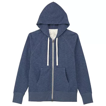 [MUJI無印良品]男有機棉節紗裏毛雙拉鍊連帽外套S藍色