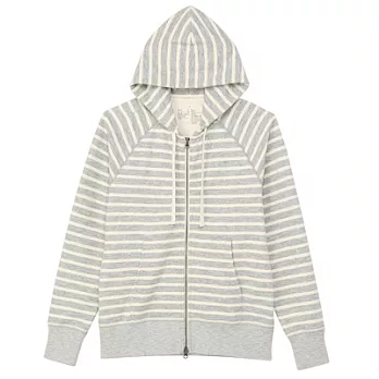 [MUJI無印良品]男有機棉節紗裏毛雙拉鍊連帽外套S灰橫紋