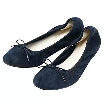 [MUJI無印良品]起毛蝴蝶結芭蕾舞鞋M23.5~24.0cm深藍