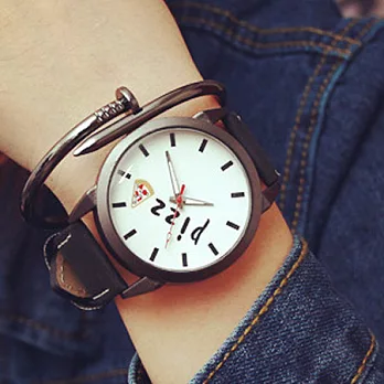 Watch-123 幸福加熱-療癒系披薩復古風情侶手錶 (2色任選)白色