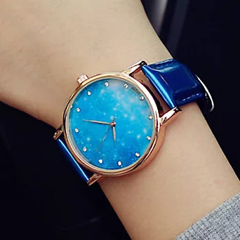 Watch-123 星光點點-水鑽時標銀河星空錶盤手錶 (3色任選)藍色