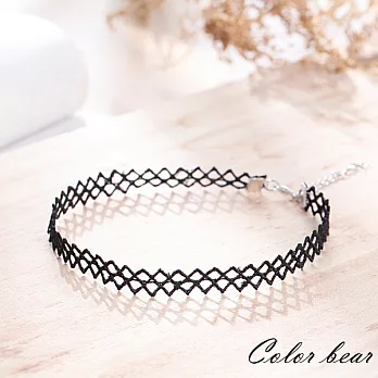 【卡樂熊】線感鏤空格紋造型短鍊/頸鍊/鎖骨鍊-黑色