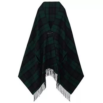 [MUJI無印良品]羊毛大判花紋附袖口披肩深綠