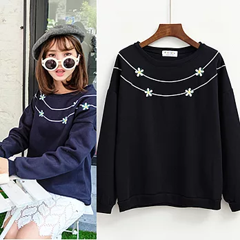 【UnderMore】日雜款微甜刺繡花朵刷絨上衣610220024F藍