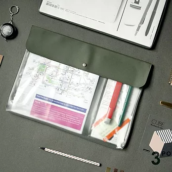 Jstory 簡約質感A4銅釦文件袋-卡其綠