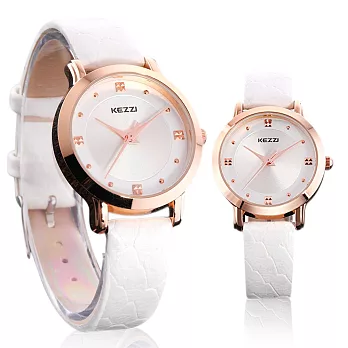 KEZZI 珂紫 K-1028 時尚潮流休閒皮帶錶-白色(大型)