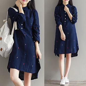 【A.Cheter】純棉小清新水滴刺繡長版上衣610220051M藍