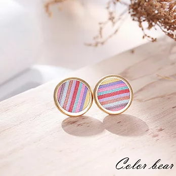 【卡樂熊】彩虹民俗風編織感鈕釦造型耳環-彩虹A