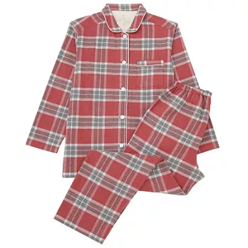 [MUJI無印良品]女有機棉無側縫法蘭絨家居睡衣M紅紋樣