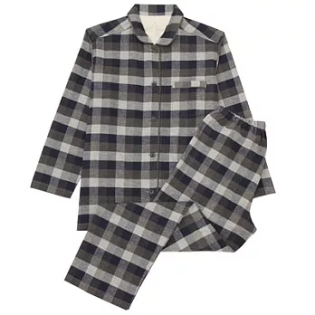 [MUJI無印良品]女有機棉無側縫法蘭絨家居睡衣M墨灰紋樣