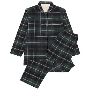 [MUJI無印良品]女有機棉無側縫法蘭絨家居睡衣L深綠格紋