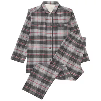 [MUJI無印良品]女有機棉無側縫法蘭絨家居睡衣M深灰格紋