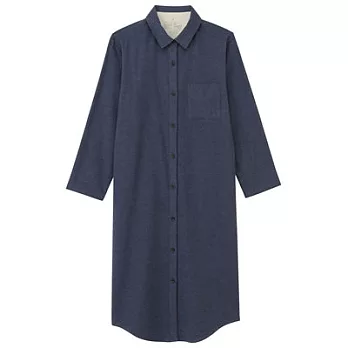 [MUJI無印良品]女有機棉無側縫法蘭絨家居連身裙L深藍