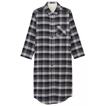 [MUJI無印良品]女有機棉無側縫法蘭絨家居連身裙M墨灰紋樣