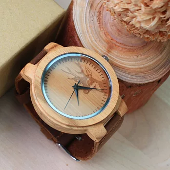 大森竹子真皮木框錶‧麋鹿之森圓角框