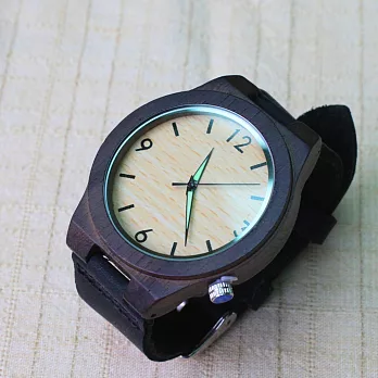 大森竹子真皮木框錶‧數字黑檀框
