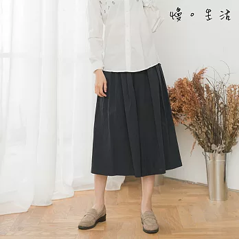 【慢。生活】腰帶環寬棉麻裙褲(2色)-F　FREE藍