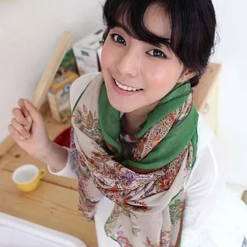 Lady c.c. 百搭時尚花紋巴黎紗圍巾(綠)