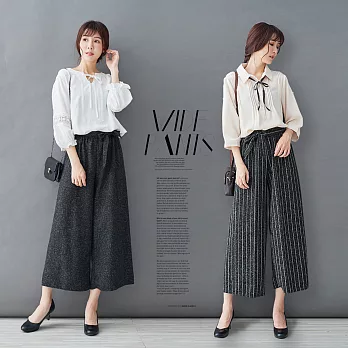 【KatieQ】綁帶厚麻通勤修飾寬口褲(4件組)-F　FREE組