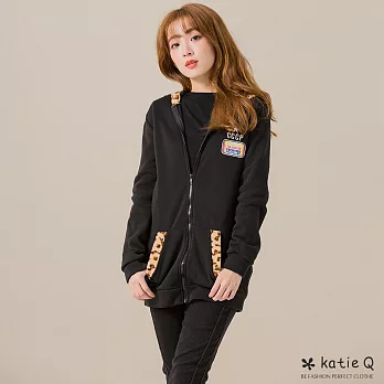 【KT】豹紋拼接貼布連帽外套(2色)-M-2L　L黑