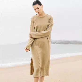 素白已然丨相思酒丨原創駝色羊毛側開衩內搭連身裙-S/M　S駝色