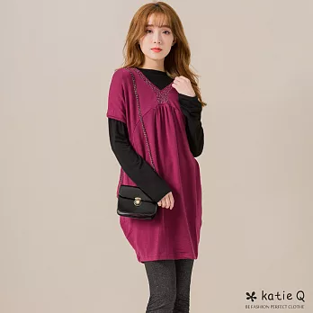 【KT】抓皺亮鑽長版上衣(3色)-M-XL　L紫