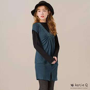 【KT】抓皺亮鑽長版上衣(3色)-M-XL　M藍