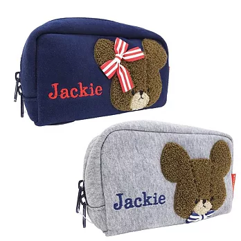 【日本進口正版】小熊學校 刺繡 棉質 化妝包/筆袋/化妝包 the bear’s school -深藍色款