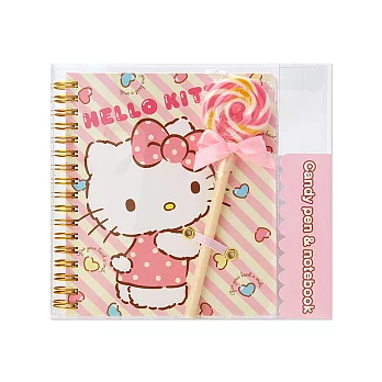 《Sanrio》HELLO KITTY線圈方格筆記本附棒棒糖造型原子筆