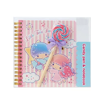 《Sanrio》雙星仙子線圈方格筆記本附棒棒糖造型原子筆