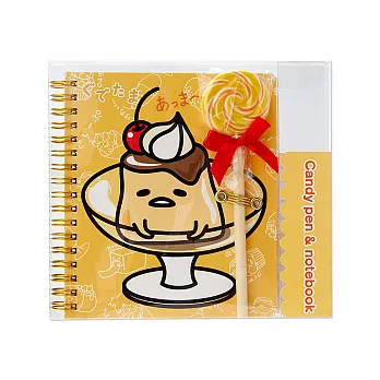 《Sanrio》蛋黃哥線圈方格筆記本附棒棒糖造型原子筆