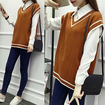 【MsMore】韓款學院風V領無袖毛織背心601180003F卡其