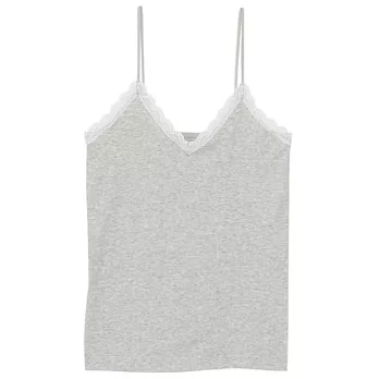 [MUJI無印良品]女有機棉混彈性無側縫附蕾絲細肩帶XLXL灰色