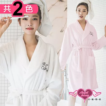 天使霓裳 保暖睡袍 純靜秘密 柔軟水貂絨一件式綁帶連身睡衣(白/粉F) F白