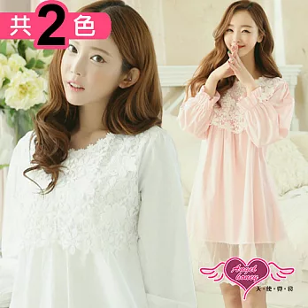 天使霓裳 性感睡衣 俏皮裙襬 蕾絲公主連身睡衣(白/粉F) F白