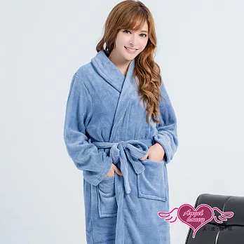 天使霓裳 保暖睡袍 美夜舒眠 柔軟珊瑚絨一件式綁帶連身睡衣(藍灰F) F藍灰
