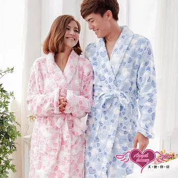 天使霓裳 保暖睡袍 甜蜜愛意 一件式珊瑚絨連身睡衣(粉or藍F) F藍