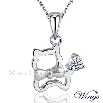 Wings 小萌貓 925純銀精鍍白K金 八心八箭方晶鋯石項鍊