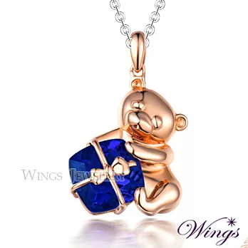 Wings 熊愛你 925純銀精鍍玫瑰金 寶藍色水晶項鍊