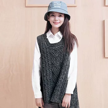 【MsMore】韓款側小開衩麻花織紋毛衣背心610180001F黑