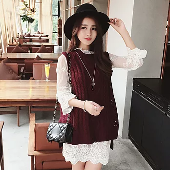 【MsMore】麻花織紋圓領毛織長背心610180007F酒紅