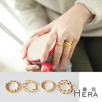 【Hera】赫拉 磨砂鍊條切紋四件組戒指/關節戒(金色)