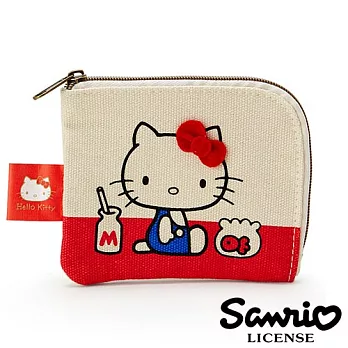 【日本進口正版】三麗鷗 Hello Kitty 帆布 票卡夾/零錢包 Sanrio