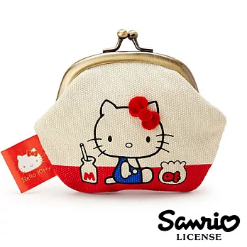 【日本進口正版】三麗鷗 Hello Kitty 帆布 珠扣包/零錢包 Sanrio