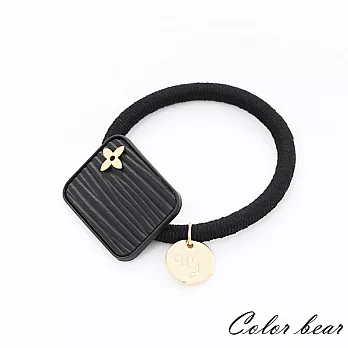 【卡樂熊】立體皮革霧感十字花水波紋吊牌髮束-黑色